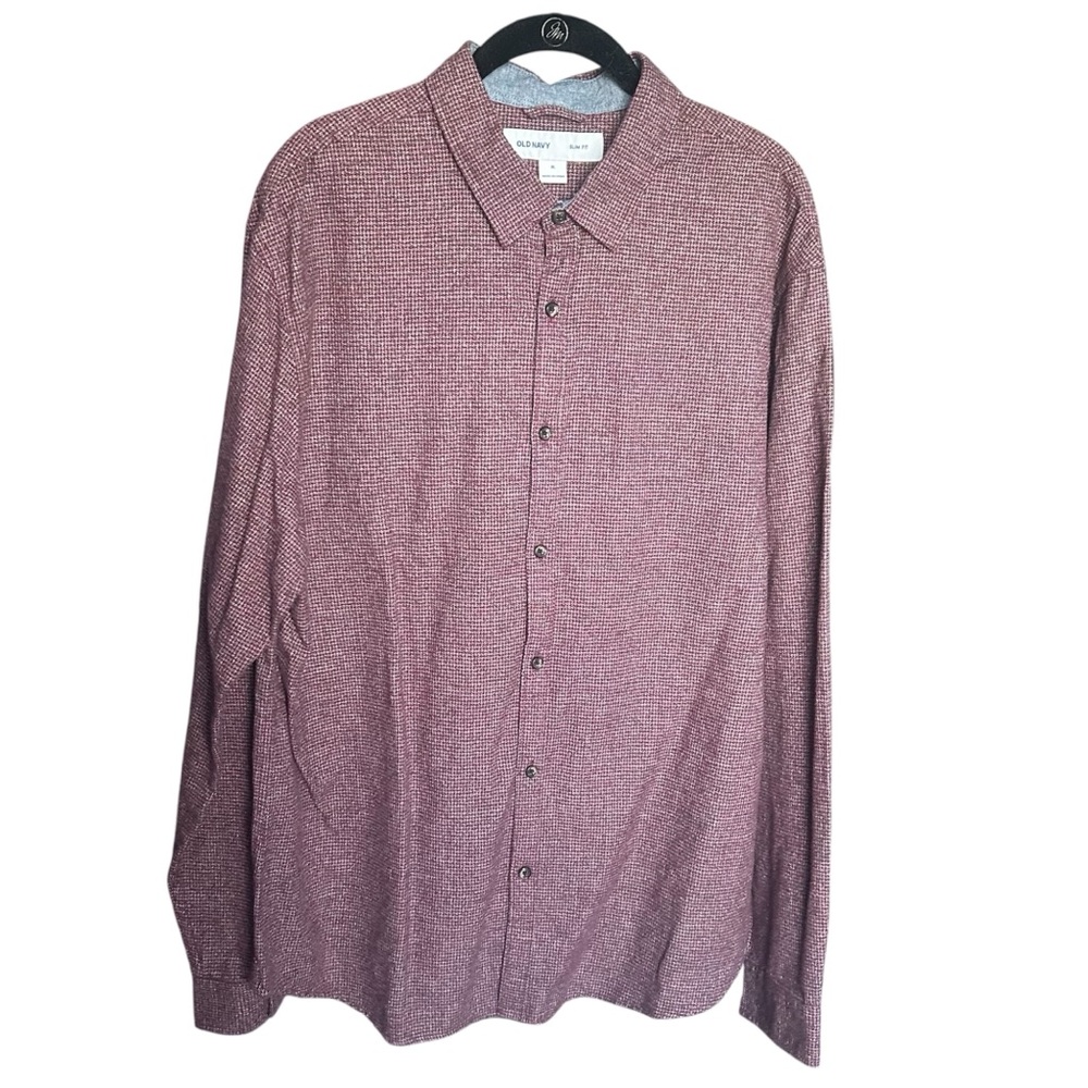 NWT Old Navy Men's Burgundy Casual Button-Down Slim Fit Flannel Shirt